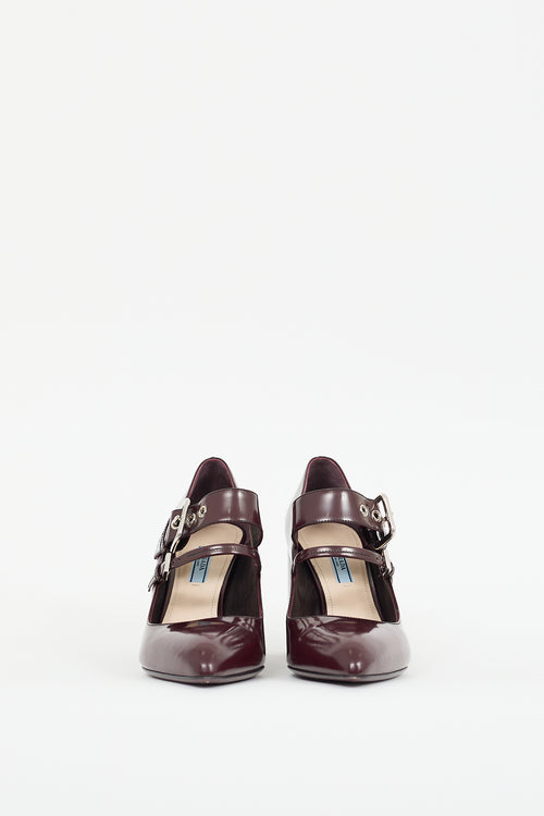 Prada Burgundy Leather Mary Jane Pump