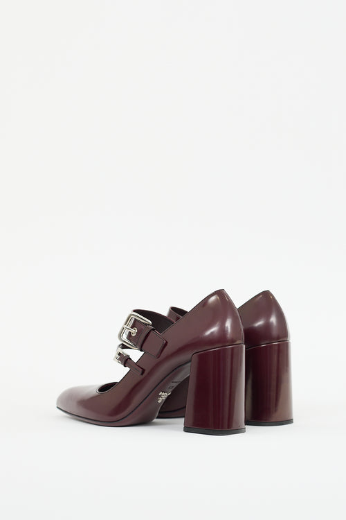 Prada Burgundy Leather Mary Jane Pump