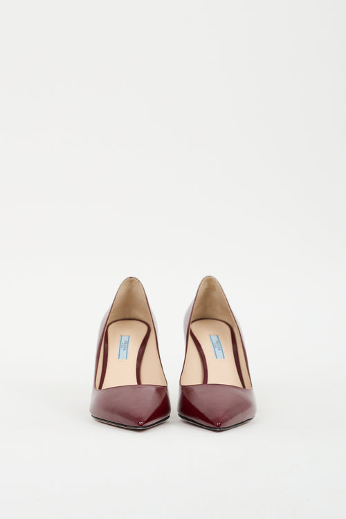 Prada Burgundy Patent Saffiano Leather Pump