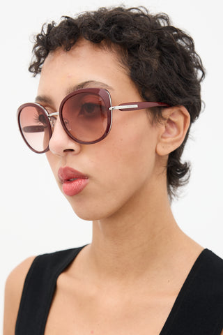 Prada Burgundy SPR52O Round Sunglasses