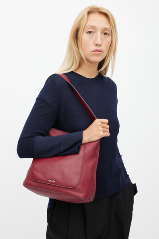 Prada Burgundy Smooth Leather Shoulder Bag