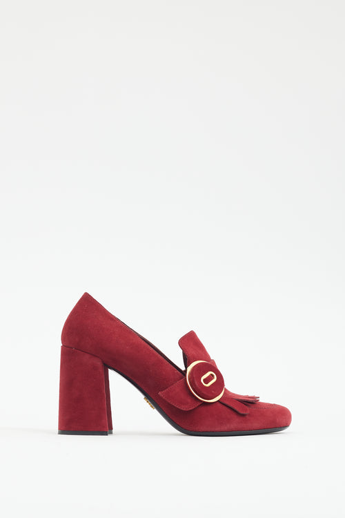 Prada Red Suede Kiltie Fringe Heel