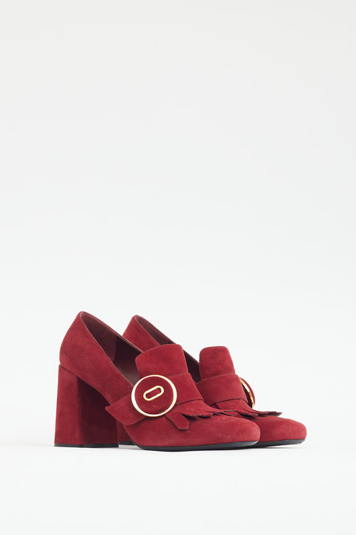 Prada Red Suede Kiltie Fringe Heel