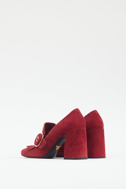 Prada Red Suede Kiltie Fringe Heel