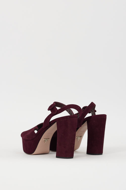 Prada Burgundy Suede Peep Toe Platform Heel