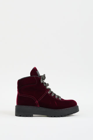 Prada Burgundy Velvet Hiking Boot