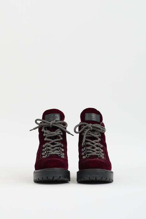 Prada Burgundy Velvet Hiking Boot