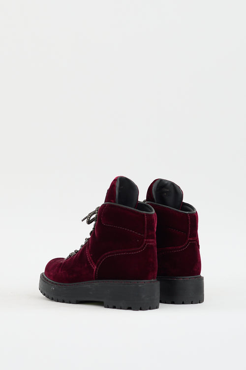 Prada Burgundy Velvet Hiking Boot