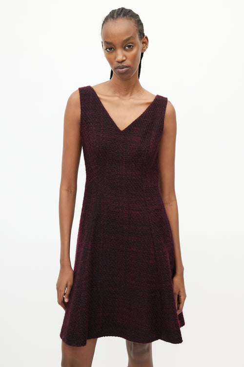 Prada Burgundy Wool V-Neck Dress