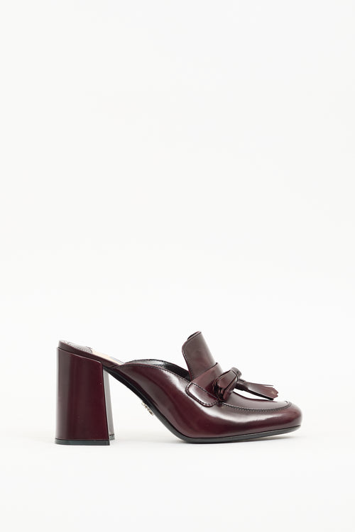 Prada Burgundy Leather Fringe Mule