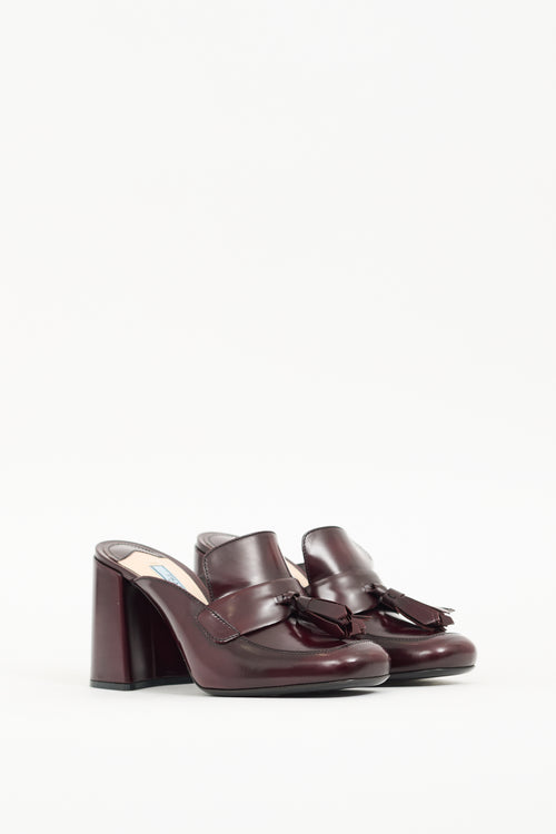 Prada Burgundy Leather Fringe Mule