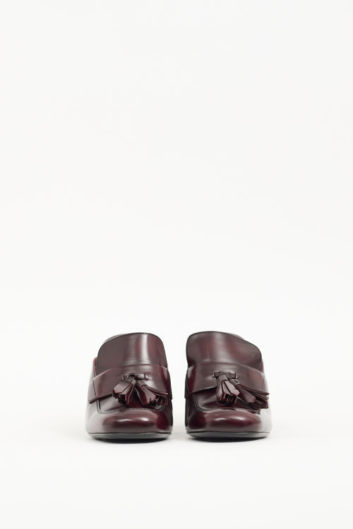 Prada Burgundy Leather Fringe Mule