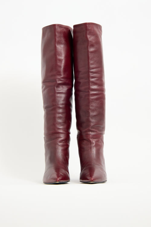 Prada Burgundy Leather Knee High Boot