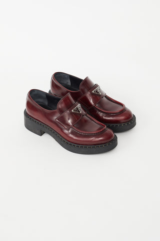 Prada Burgundy Patent Logo Loafer