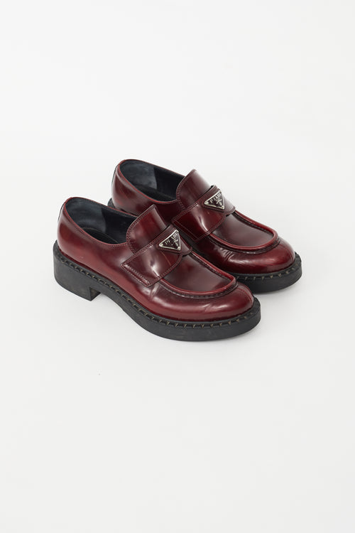 Prada Burgundy Patent Logo Loafer