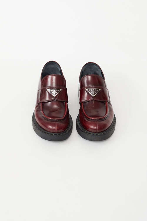 Prada Burgundy Patent Logo Loafer