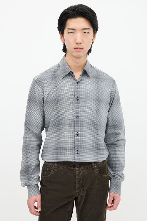 Prada Check Straight Collar Shirt