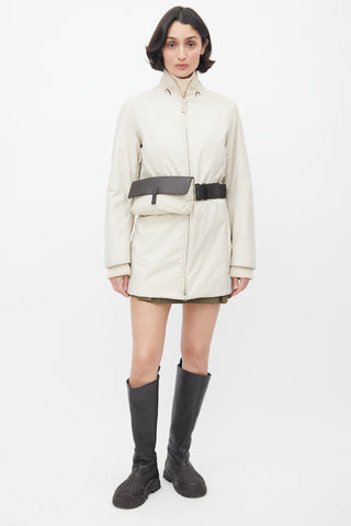 Prada Cream Belted Puffer Jacket