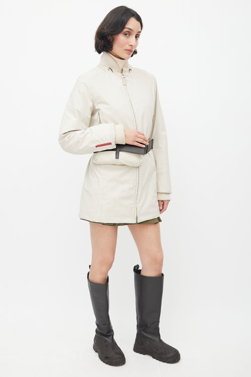 Prada Cream Belted Puffer Jacket