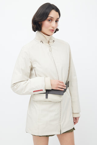 Prada Cream Belted Puffer Jacket