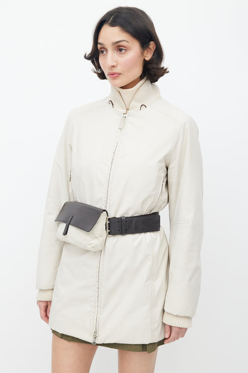 Prada Cream Belted Puffer Jacket