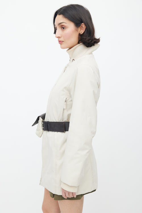 Prada Cream Belted Puffer Jacket