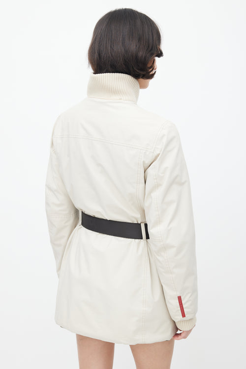 Prada Cream Belted Puffer Jacket