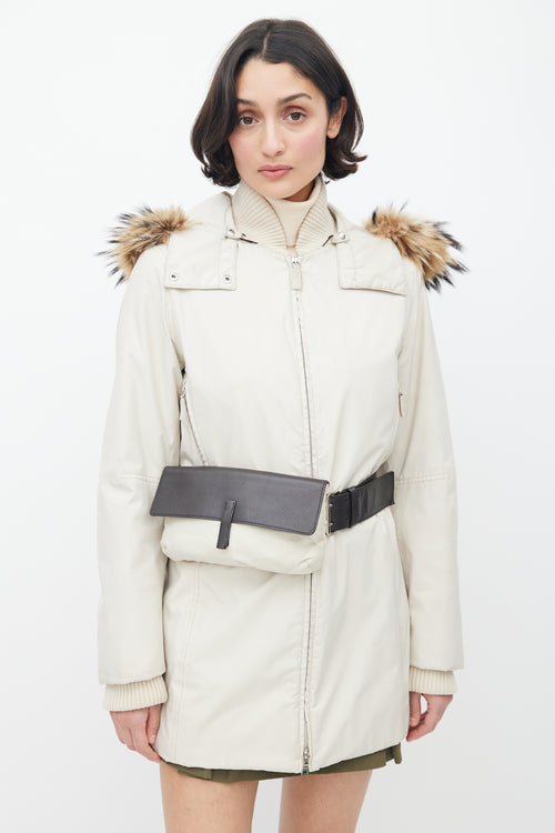 Prada Cream Belted Puffer Jacket