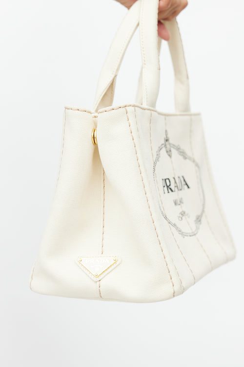 Prada Cream Canvas Canapa Logo Crossbody Bag