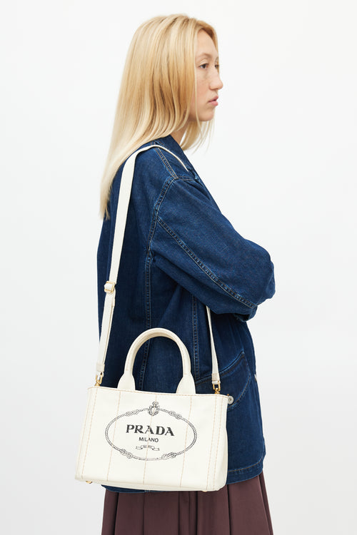 Prada Cream Canvas Canapa Logo Crossbody Bag