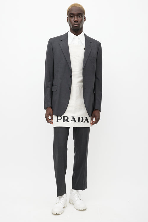 Prada Cream Canvas 
Linen Logo Apron