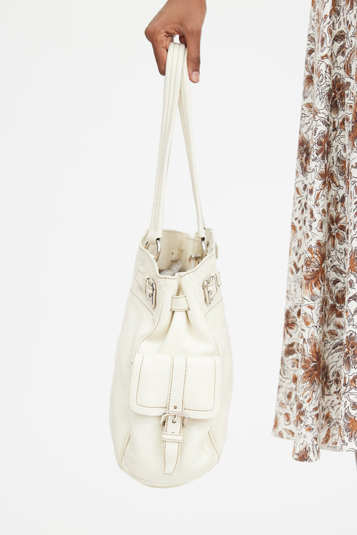 Cream Leather Buckled Shoulder Bag