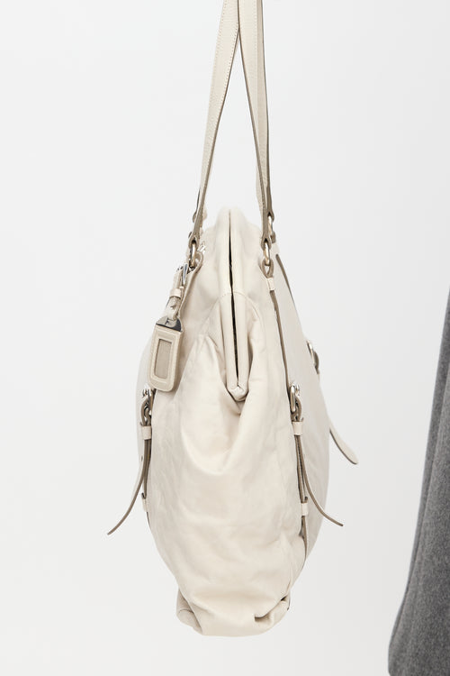 Prada Cream Leather Tote Bag