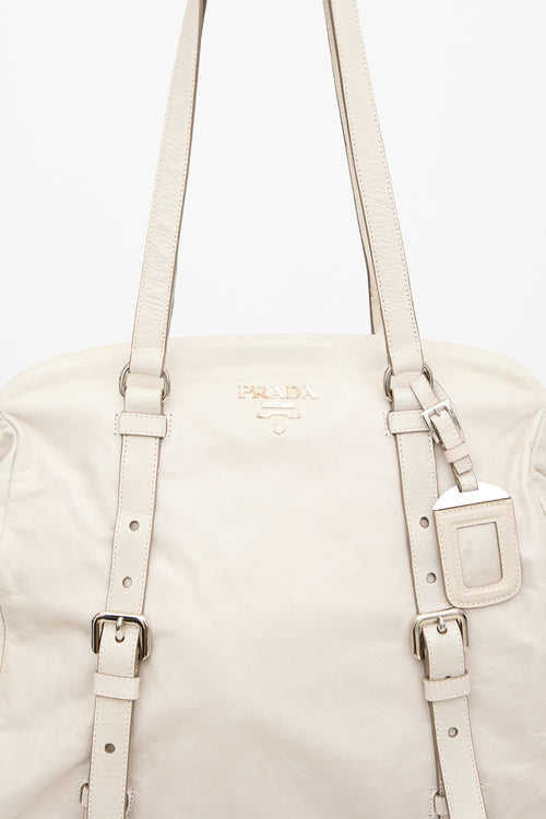 Prada Cream Leather Tote Bag