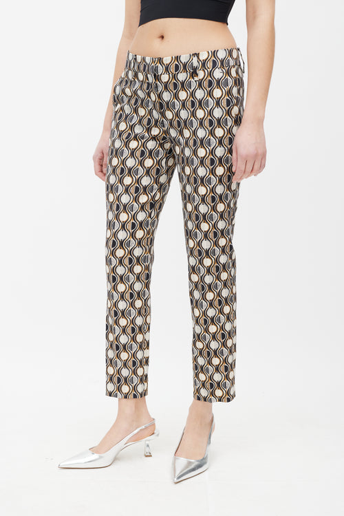 Prada Cream 
Multicolour Pattern Slim Wool Trouser