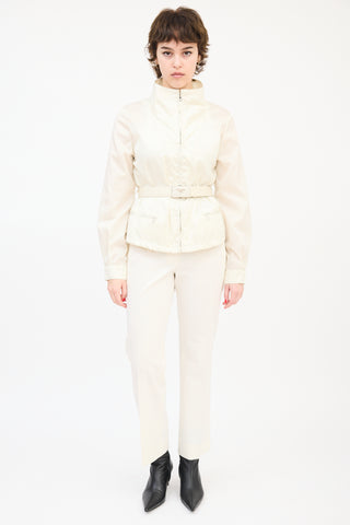 Prada Cream Nylon Belted Zip Jacket