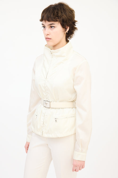 Prada Cream Nylon Belted Zip Jacket