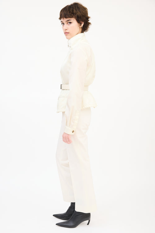 Prada Cream Nylon Belted Zip Jacket