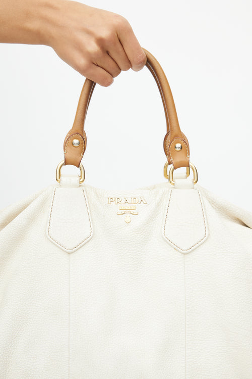 Prada Cream Pebbled Leather Duffle Bag