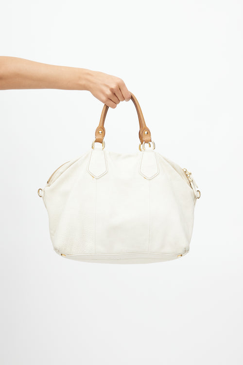 Prada Cream Pebbled Leather Duffle Bag