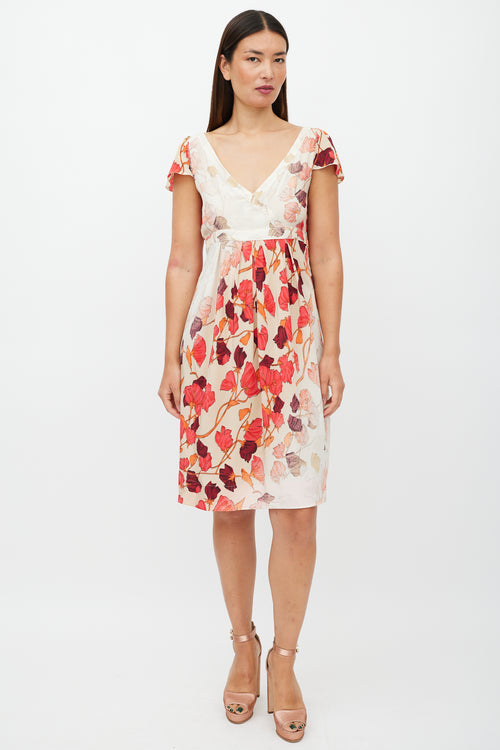 Prada Cream 
Red Leaf Dress