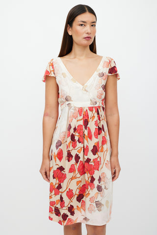 Prada Cream 
Red Leaf Dress