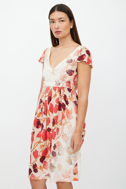 Prada Cream 
Red Leaf Dress