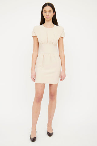 Prada Beige Ruched Short Sleeve Dress