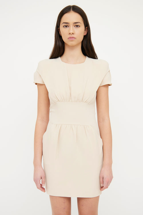 Prada Beige Ruched Short Sleeve Dress