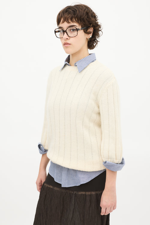 Prada Cream Wool 
Cashmere Three Quarter Sleeve Sweater