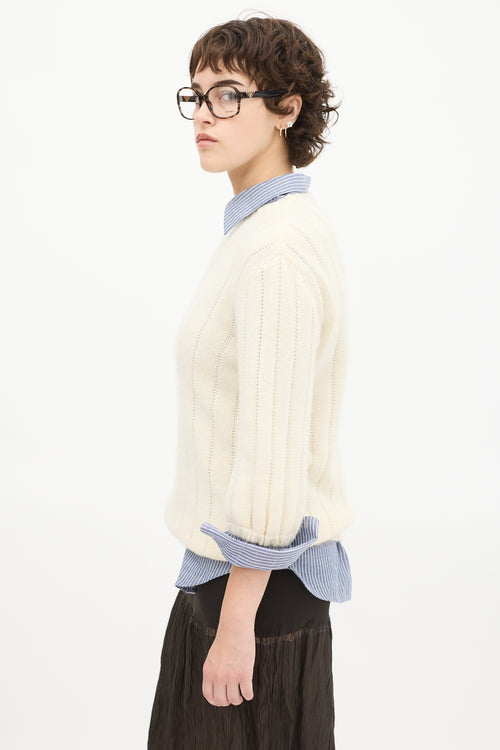 Prada Cream Wool 
Cashmere Three Quarter Sleeve Sweater