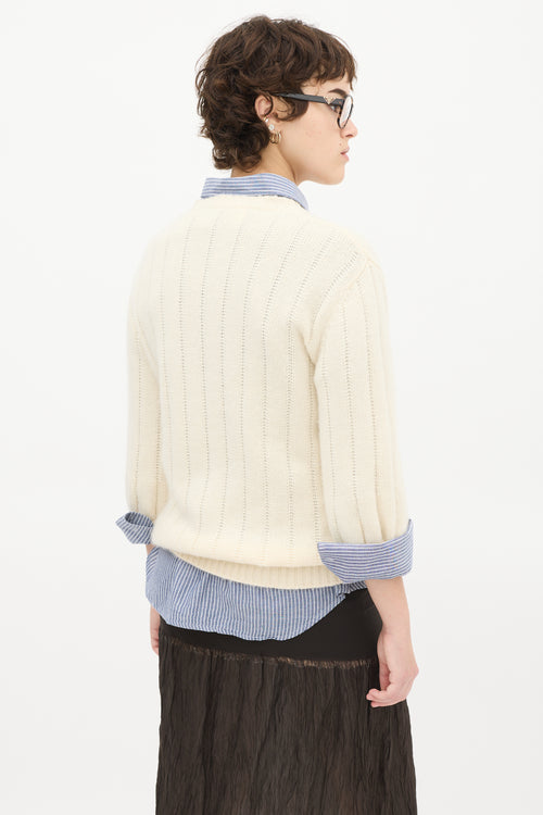 Prada Cream Wool 
Cashmere Three Quarter Sleeve Sweater