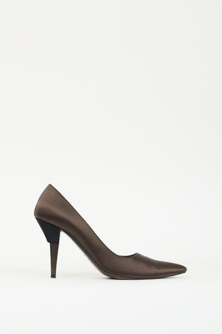 Prada Brown Satin Geometric Heeled Pump