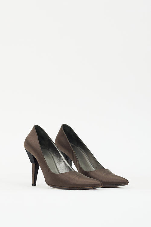 Prada Brown Satin Geometric Heeled Pump